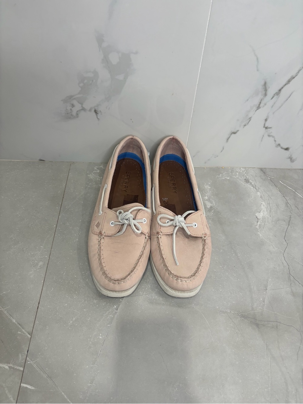 Sperry Women's Light Pink leather Boat Shoes with White Laces